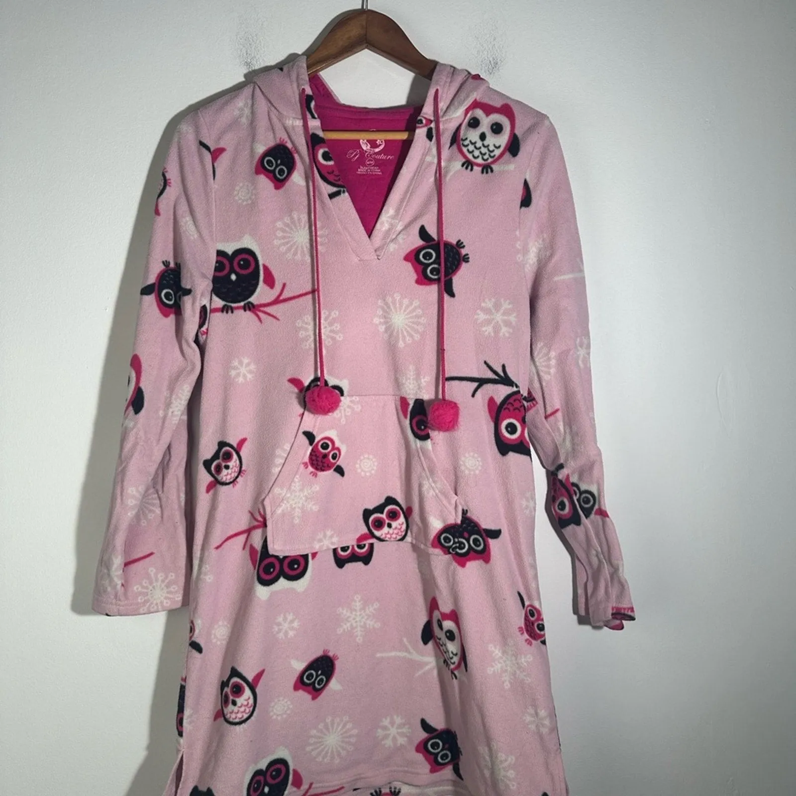 PJ Couture Pink and Black Nightgown with Floral Pattern and Hood