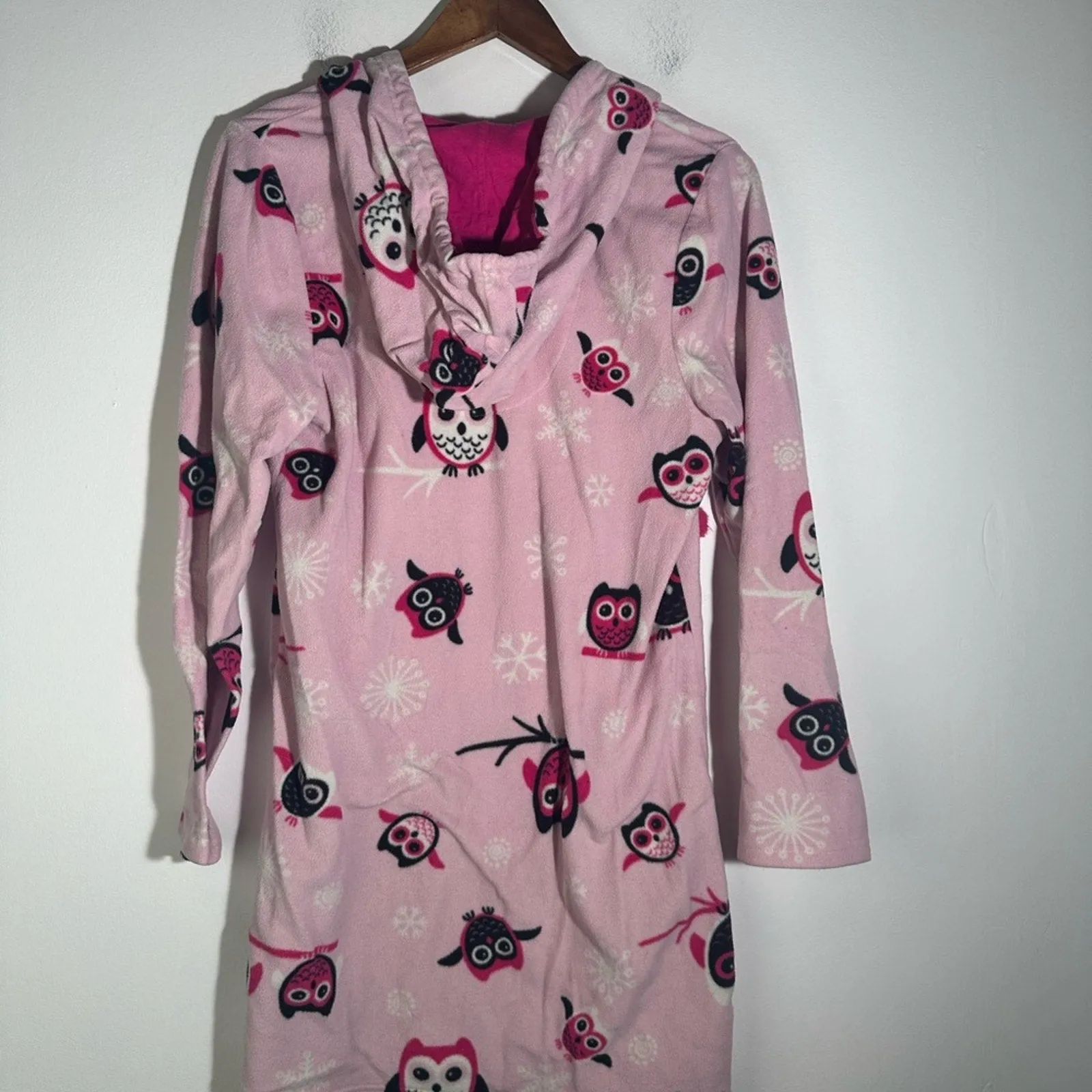 PJ Couture Pink and Black Nightgown with Floral Pattern and Hood