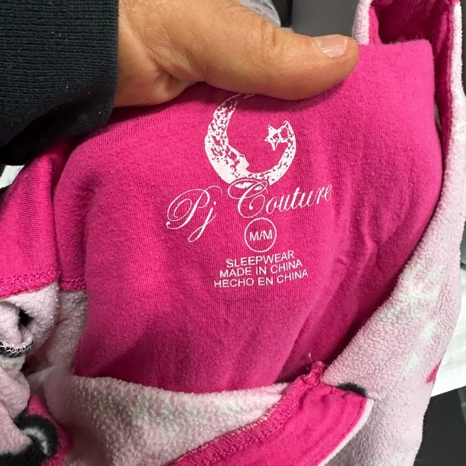 PJ Couture Pink and Black Nightgown with Floral Pattern and Hood