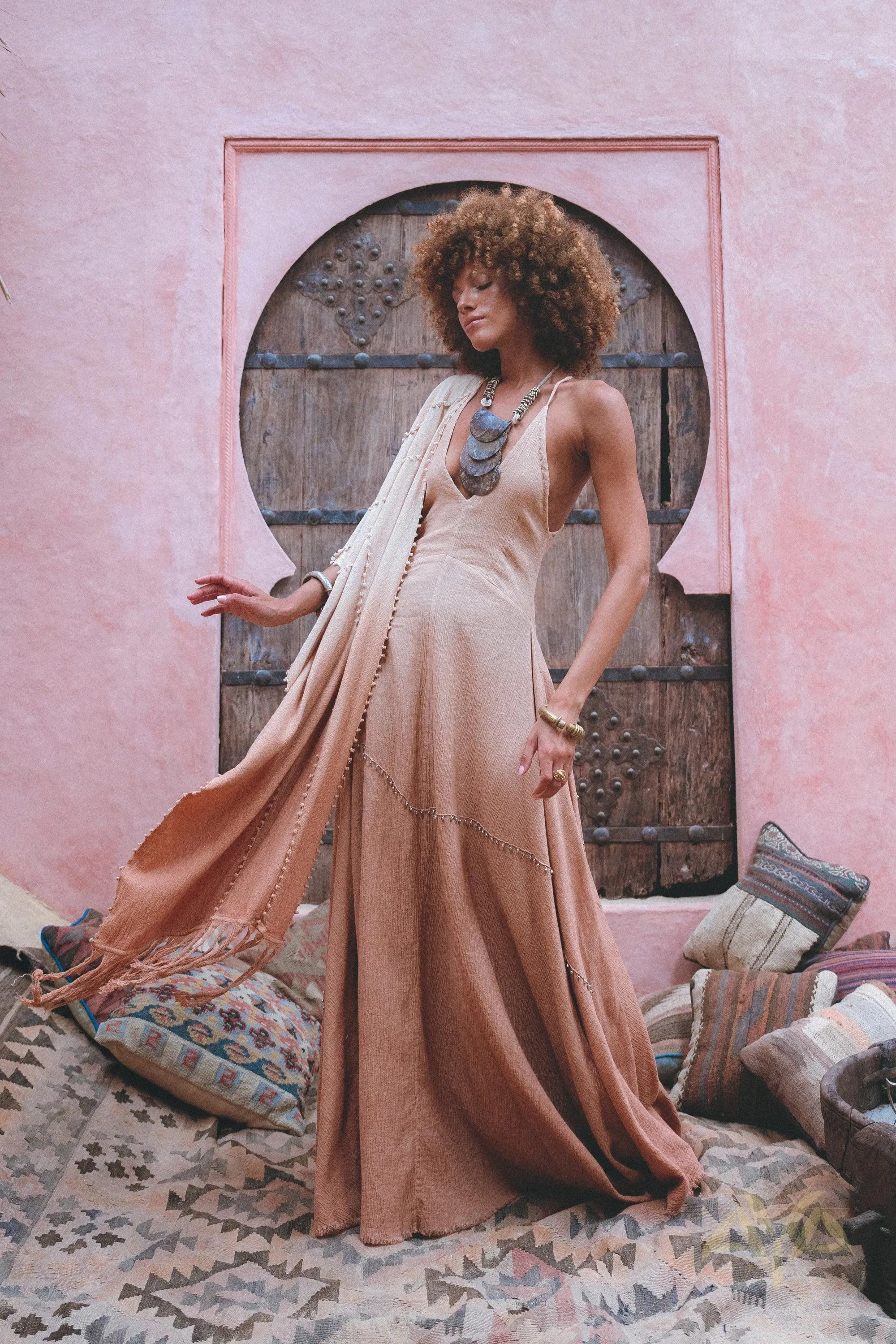 Powder Pink Boho Poncho • Bohemian Cape • Plus Size Clothing • Wrap Shawl • Ombre Sustainable Mantel •Organic Shawl with Handmade Print