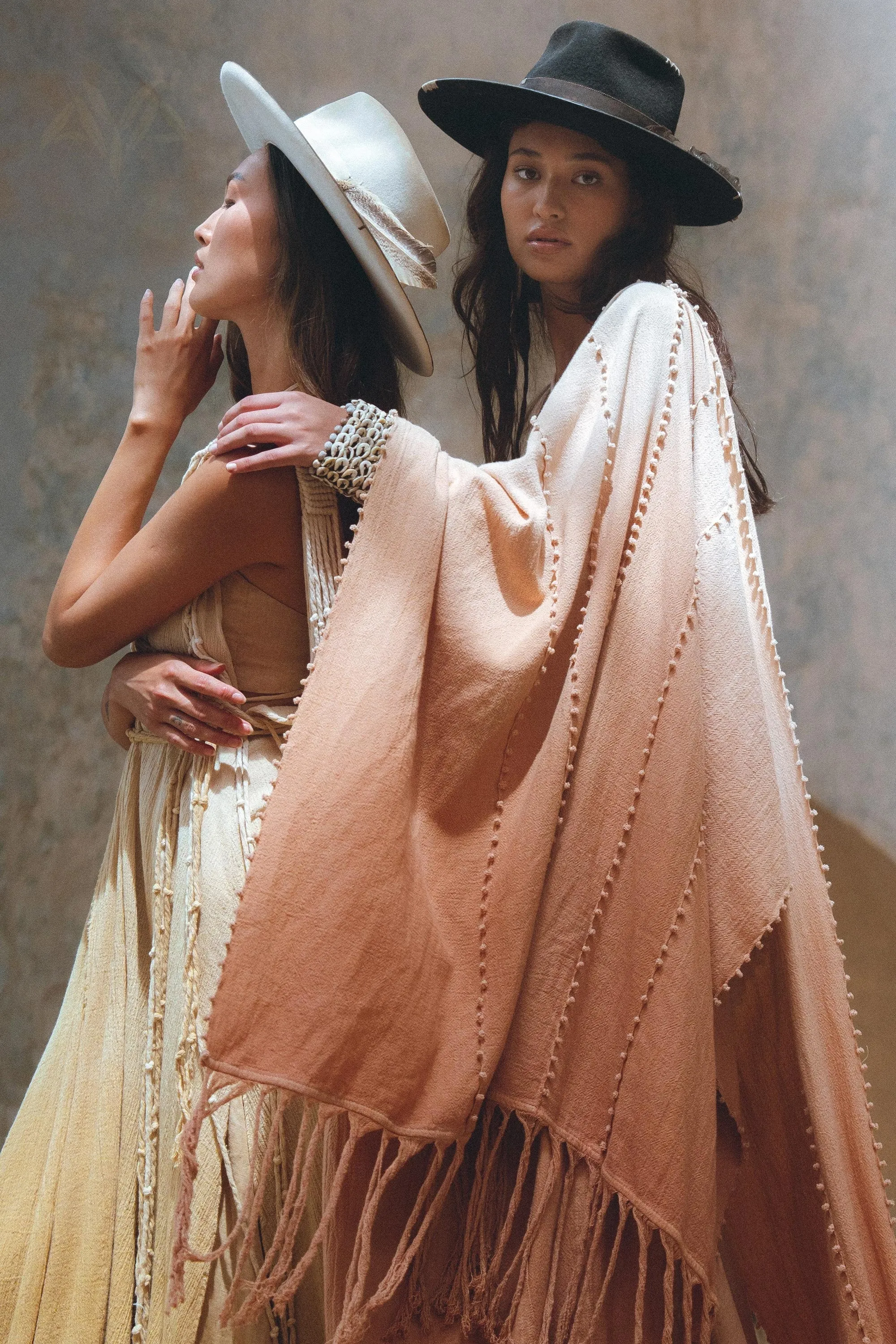 Powder Pink Boho Poncho • Bohemian Cape • Plus Size Clothing • Wrap Shawl • Ombre Sustainable Mantel •Organic Shawl with Handmade Print