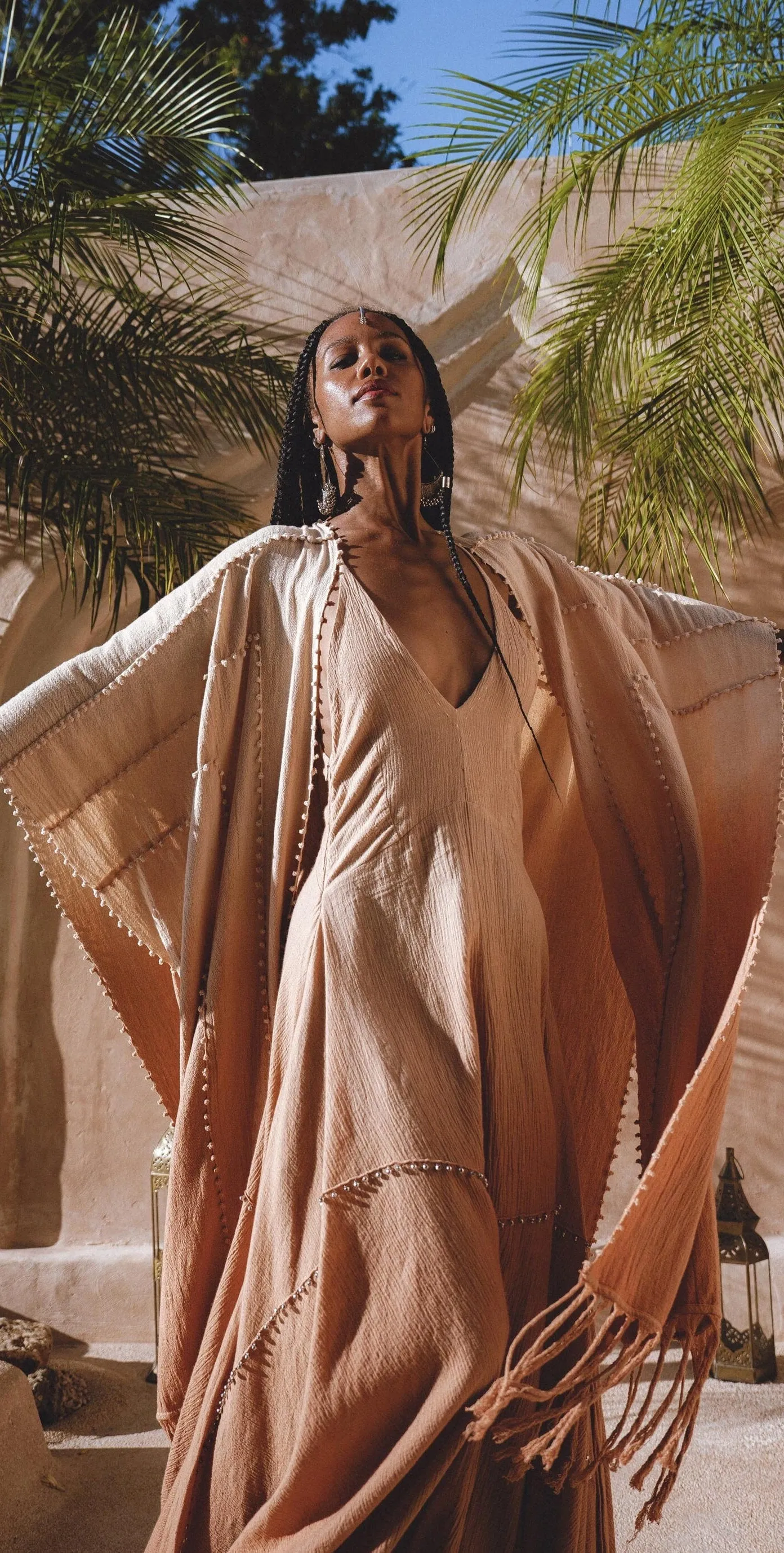 Powder Pink Boho Poncho • Bohemian Cape • Plus Size Clothing • Wrap Shawl • Ombre Sustainable Mantel •Organic Shawl with Handmade Print