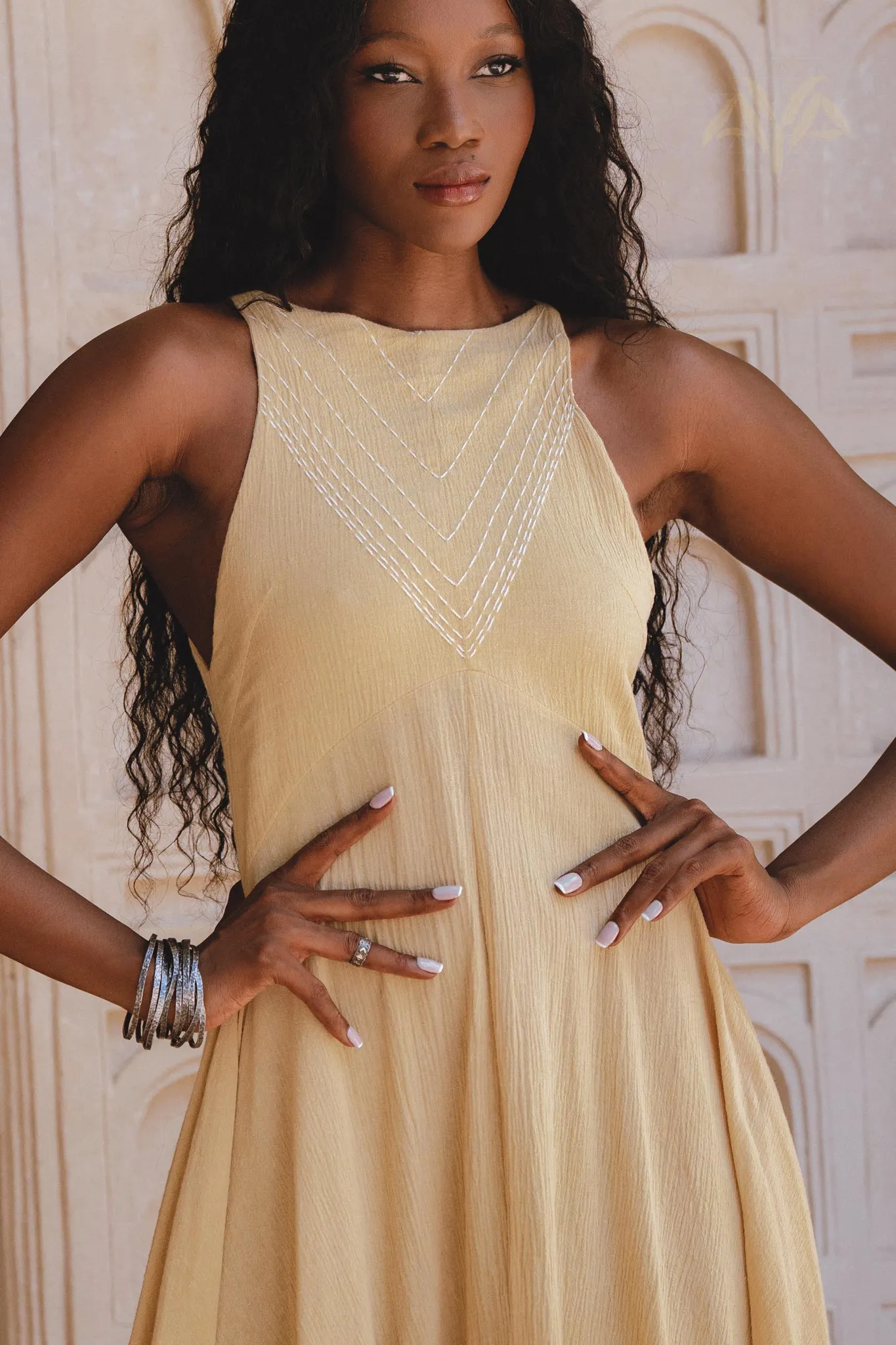 Powder Yellow Bhakti Dress • Boho Jingle Bells Dress • Organic Casual Cocktail Dress