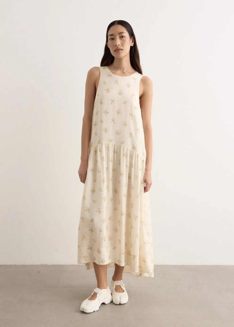 Printed Viscose Habotai Long Dress