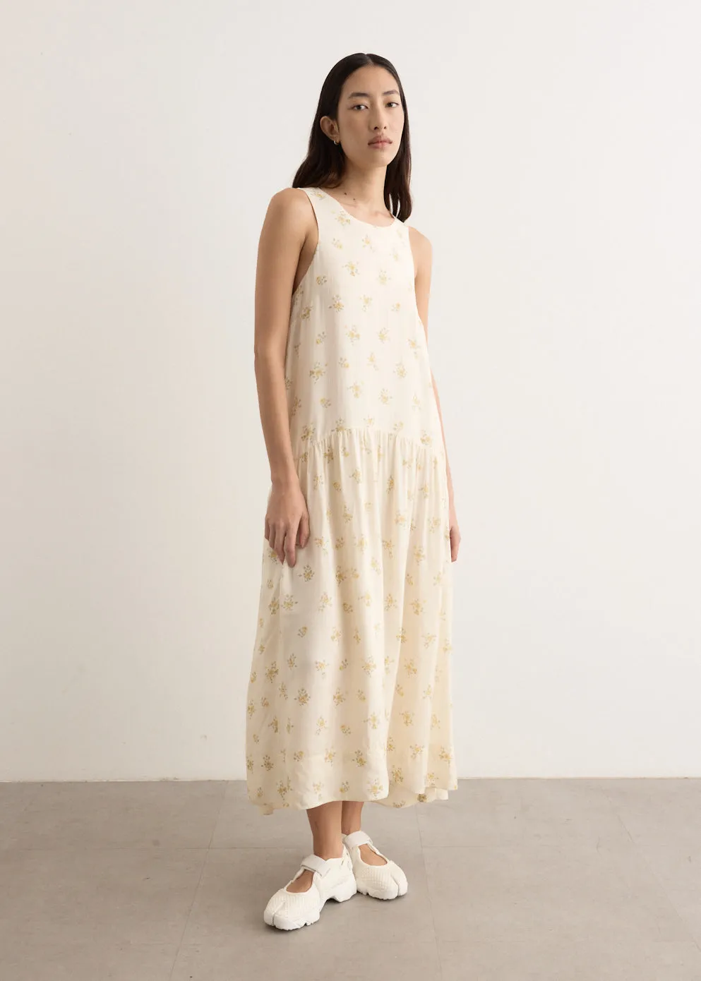 Printed Viscose Habotai Long Dress