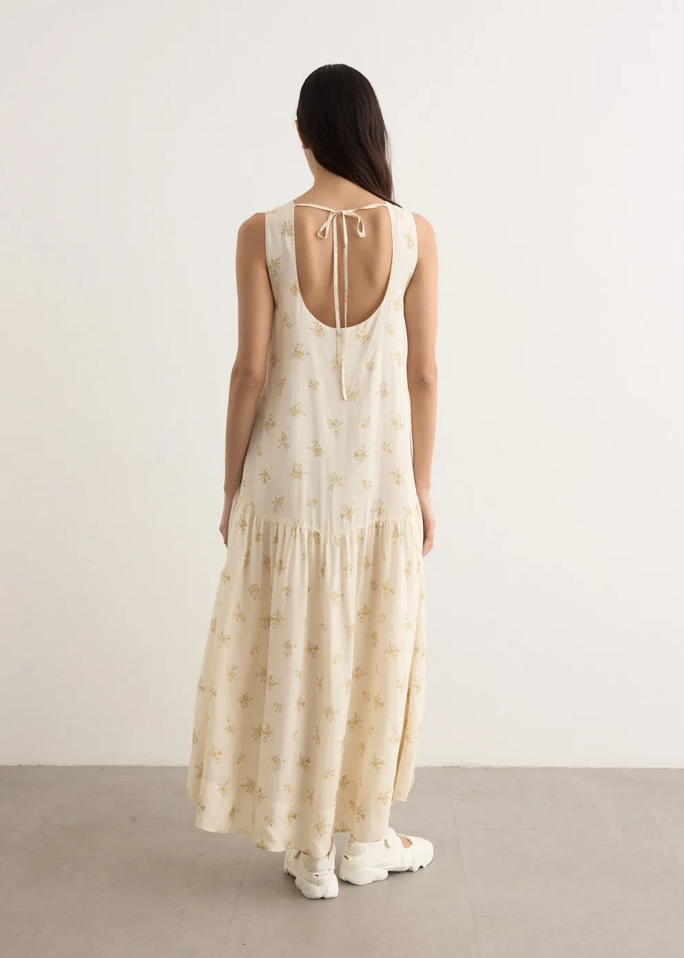 Printed Viscose Habotai Long Dress