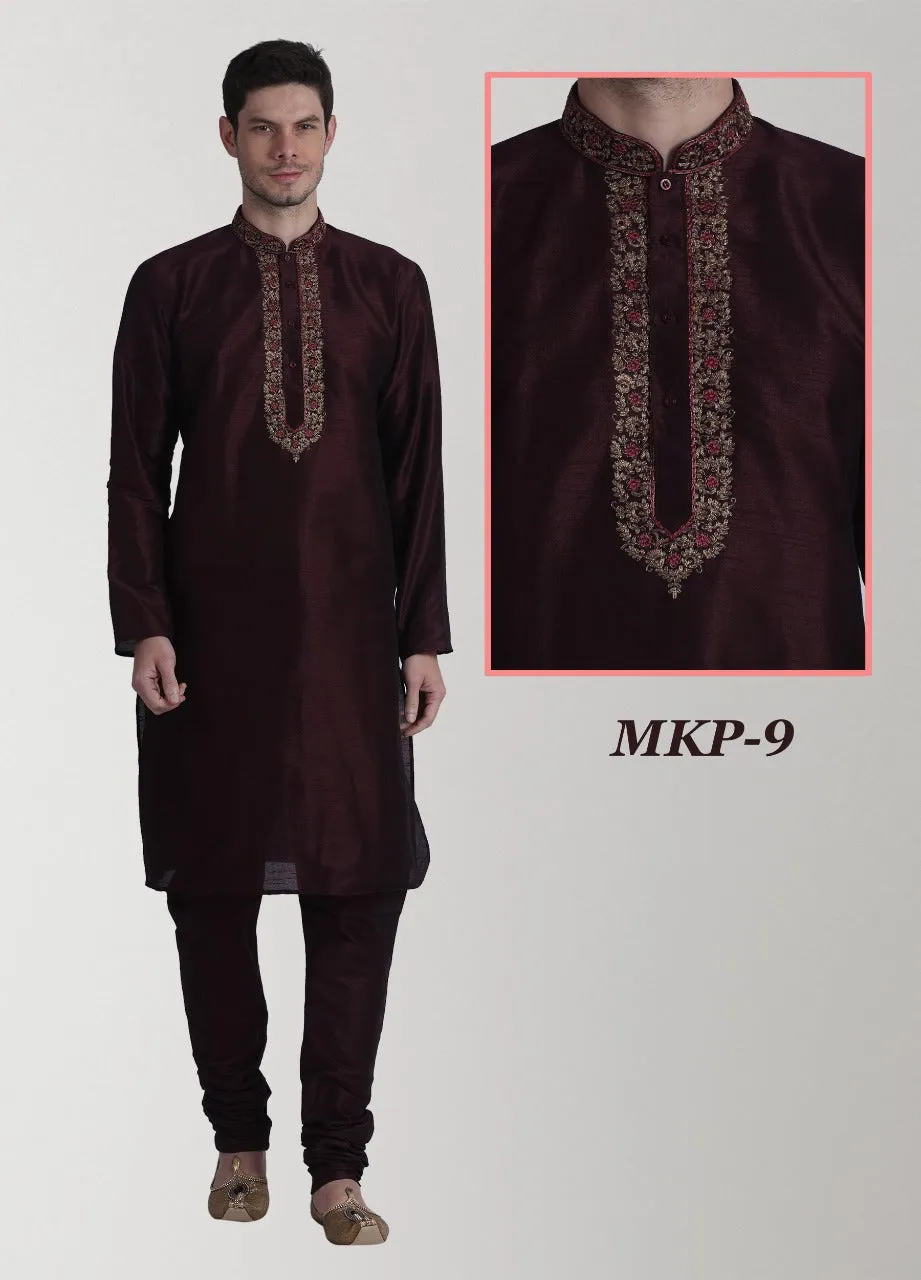 Pure Maroon Embroidered Kurta Pyjama Set
