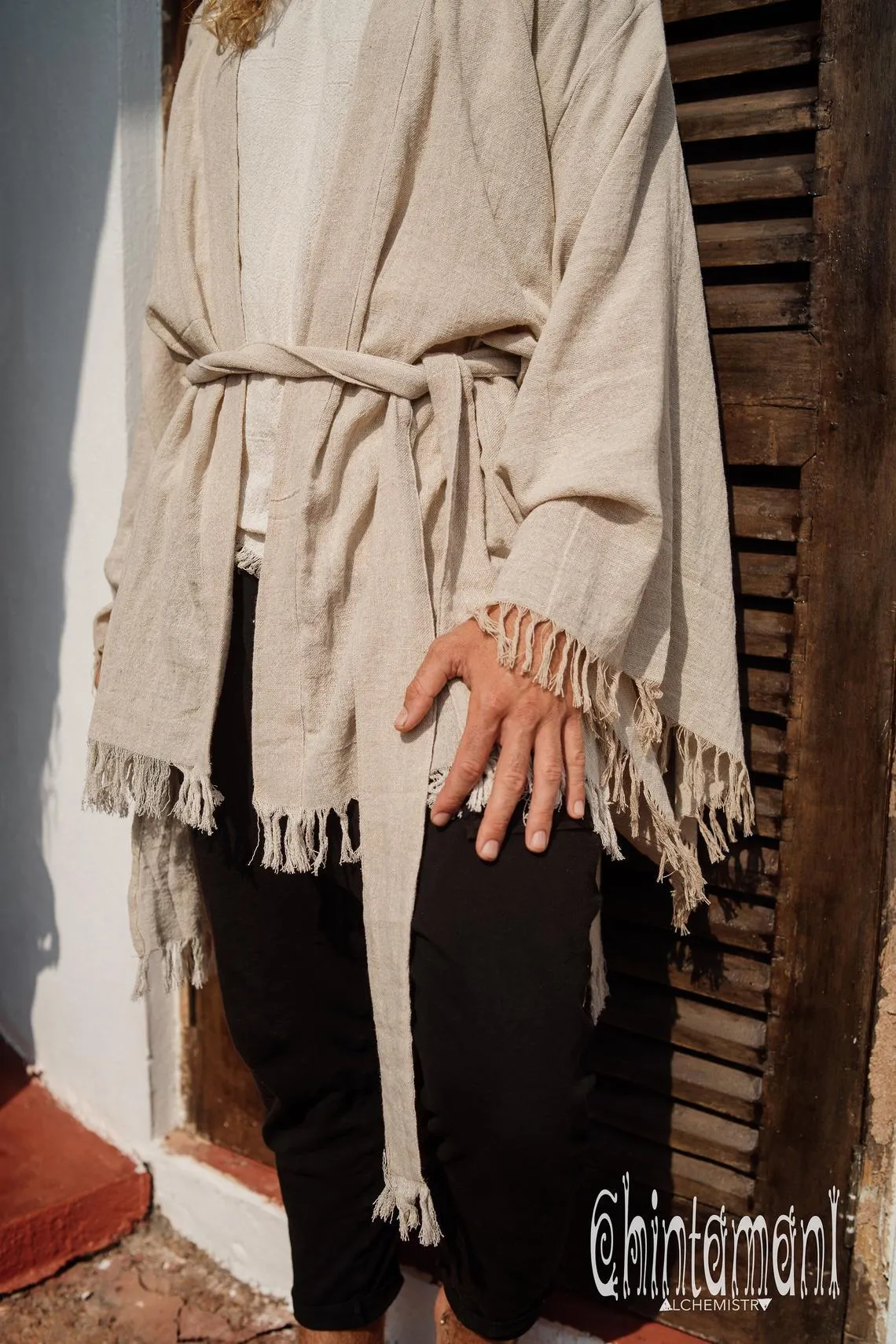 Raw Cotton Kimono Robe / Cardigan for Men / Beige