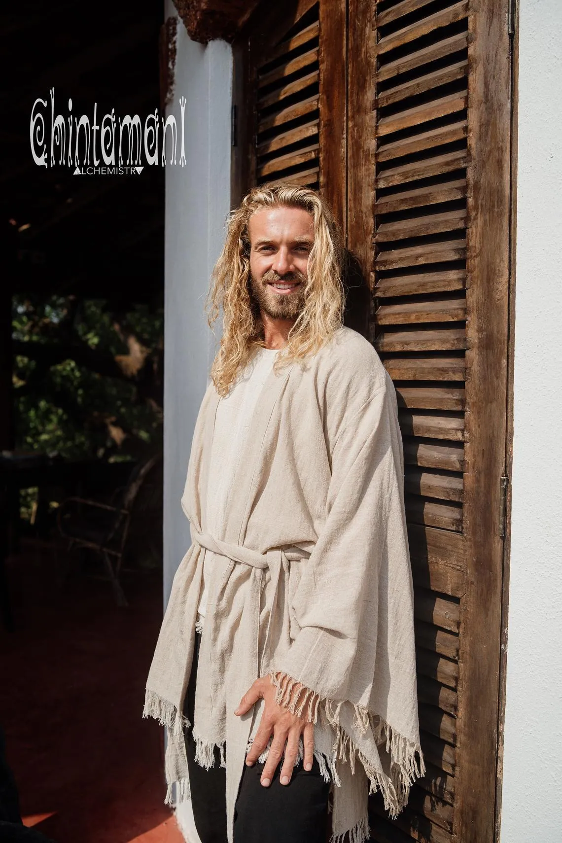 Raw Cotton Kimono Robe / Cardigan for Men / Beige