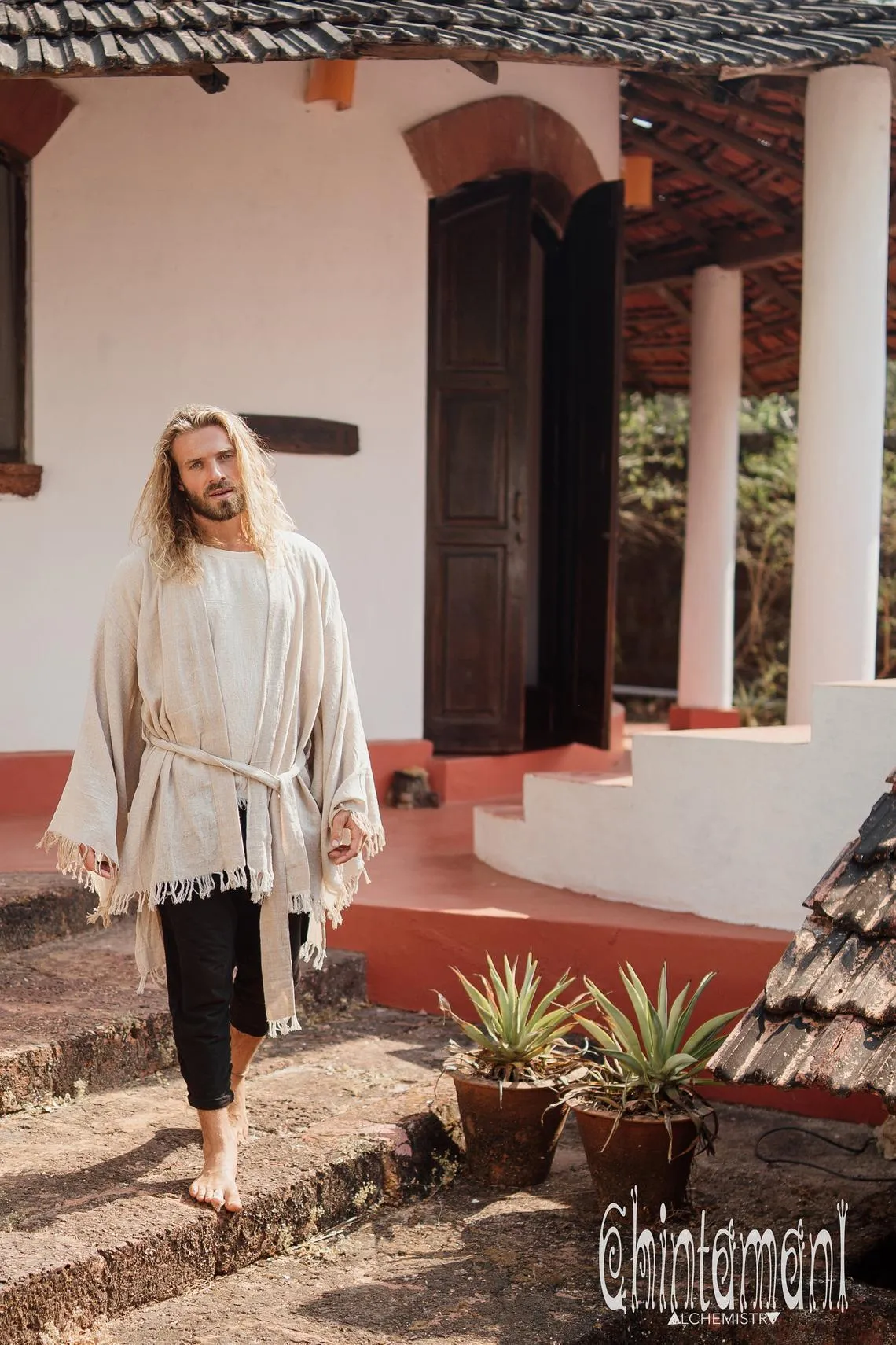 Raw Cotton Kimono Robe / Cardigan for Men / Beige