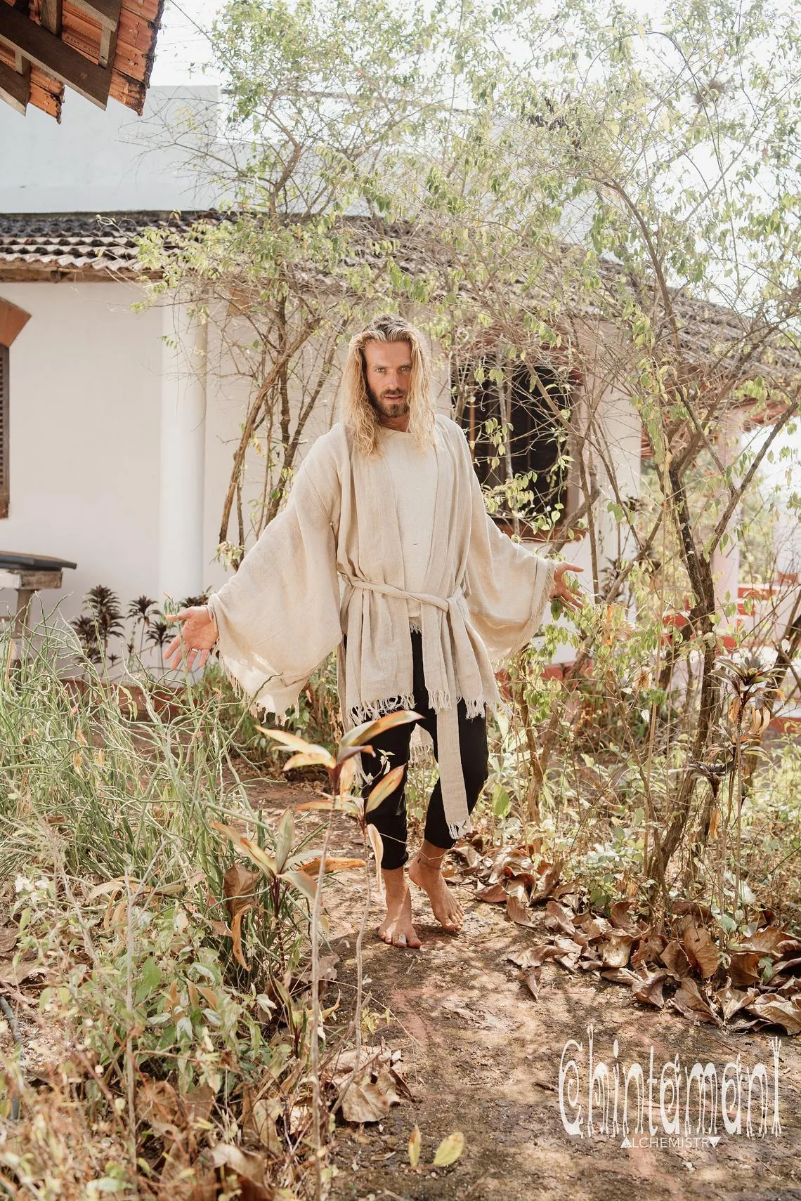 Raw Cotton Kimono Robe / Cardigan for Men / Beige
