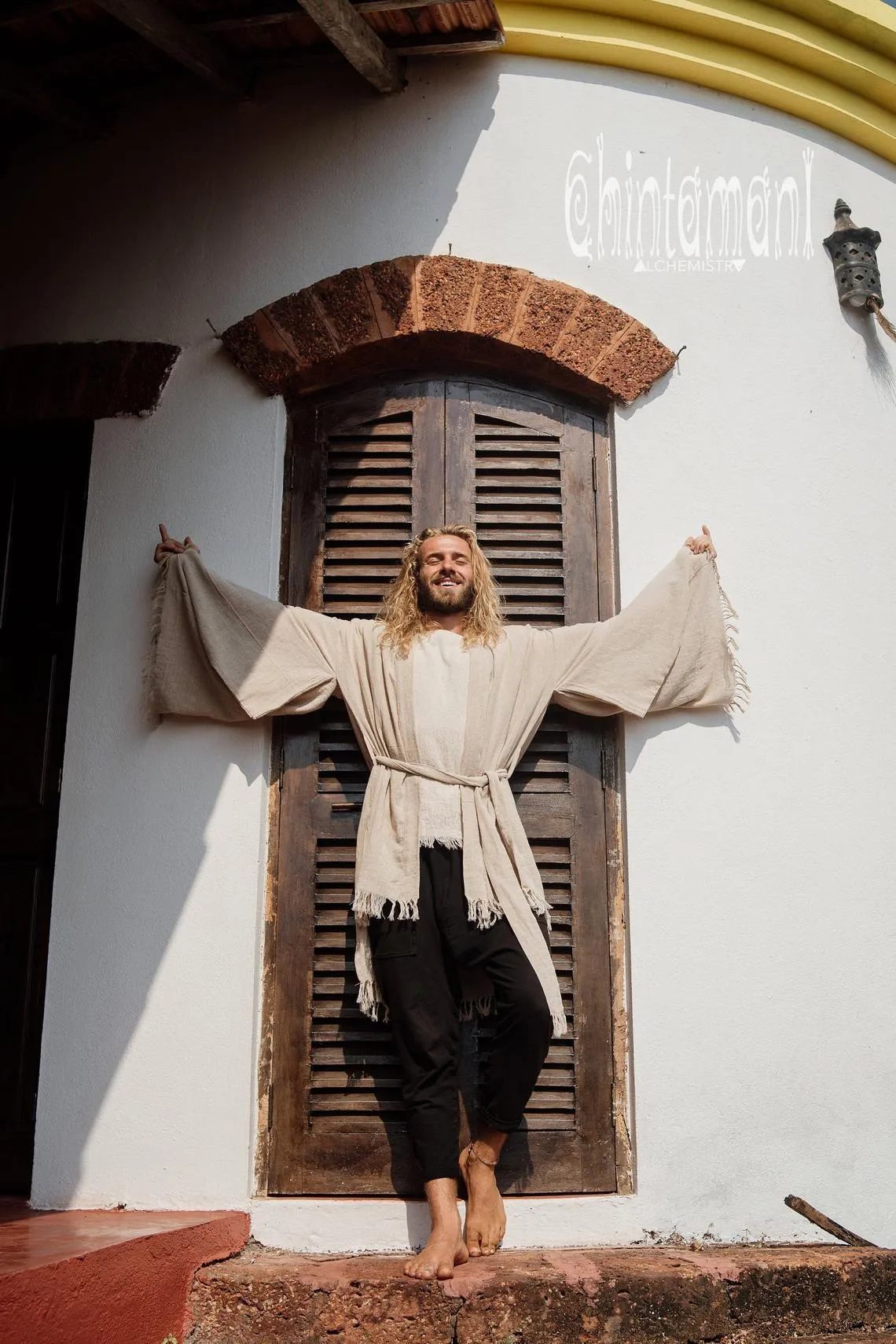 Raw Cotton Kimono Robe / Cardigan for Men / Beige