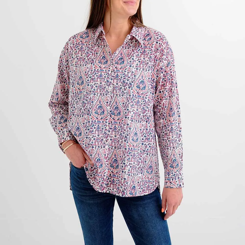 Red & Blue Paisley Button Down Blouse