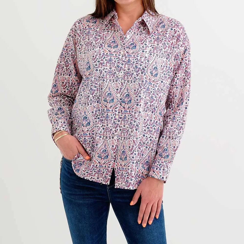 Red & Blue Paisley Button Down Blouse