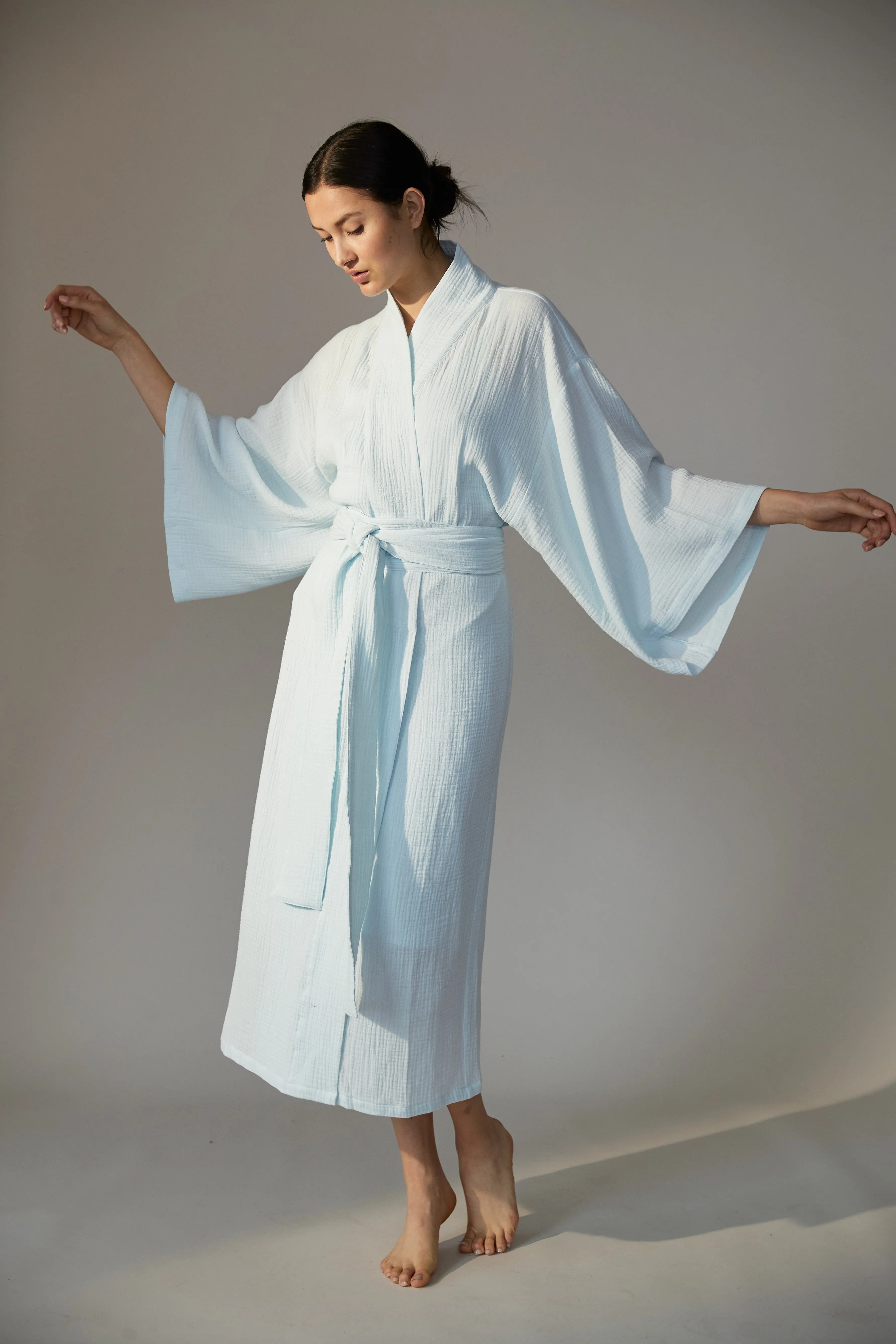 Reed Cotton Kimono Robe - Misty Jade