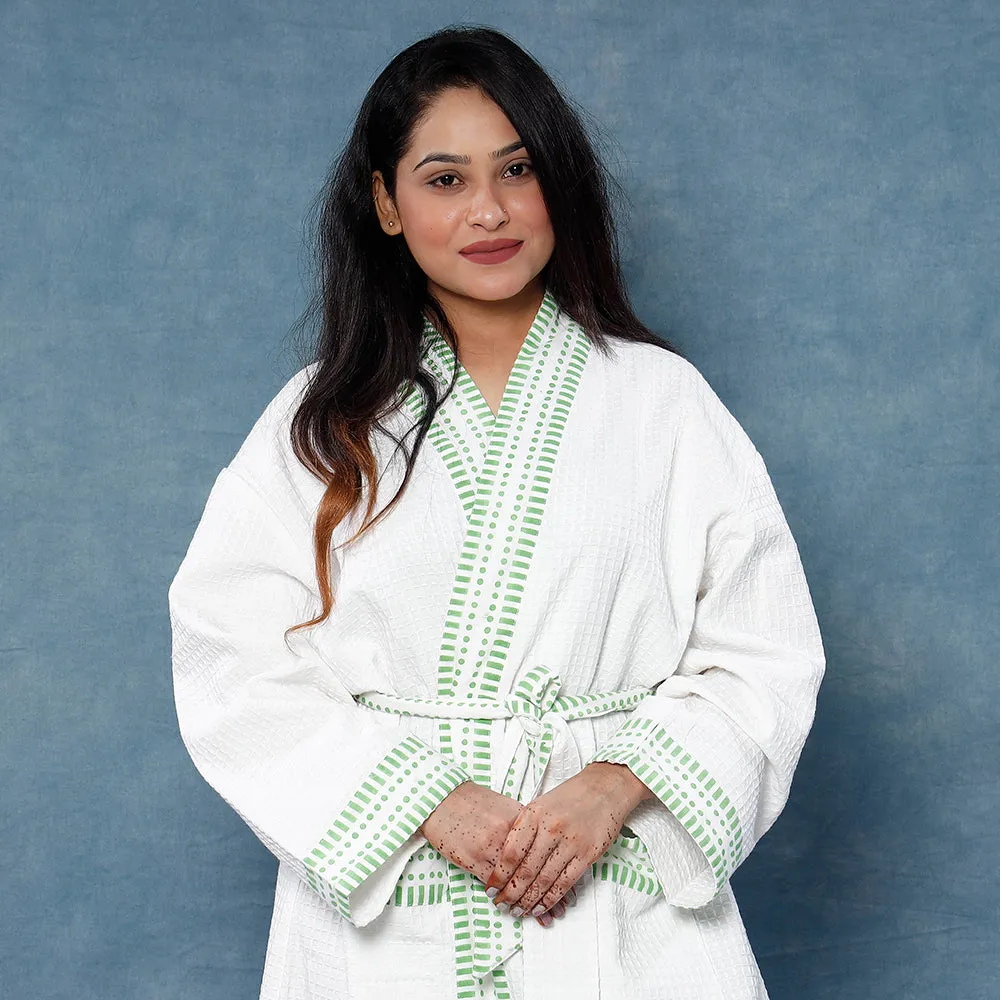 Sanganeri Block Printed Waffle Weave Handwoven Bath Robe