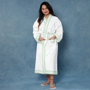 Sanganeri Block Printed Waffle Weave Handwoven Bath Robe