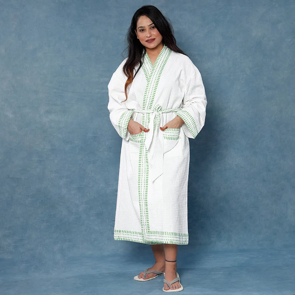 Sanganeri Block Printed Waffle Weave Handwoven Bath Robe