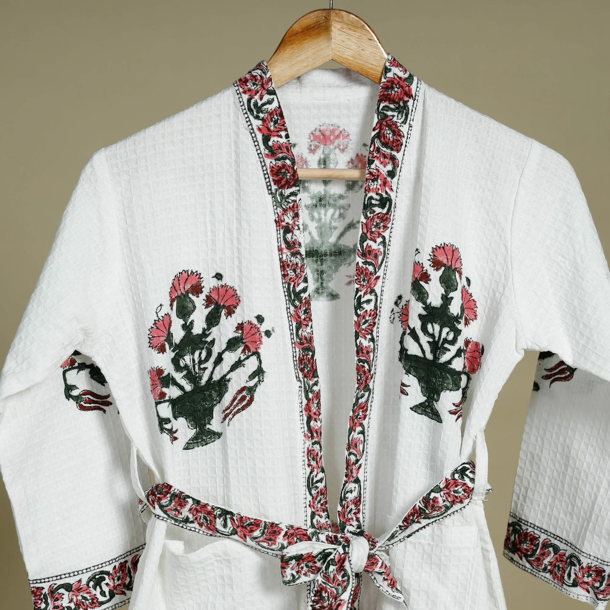 Sanganeri Block Printed Waffle Weave Handwoven Kids Bath Robe (6-12 Year)