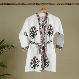 Sanganeri Block Printed Waffle Weave Handwoven Kids Bath Robe (6-12 Year)
