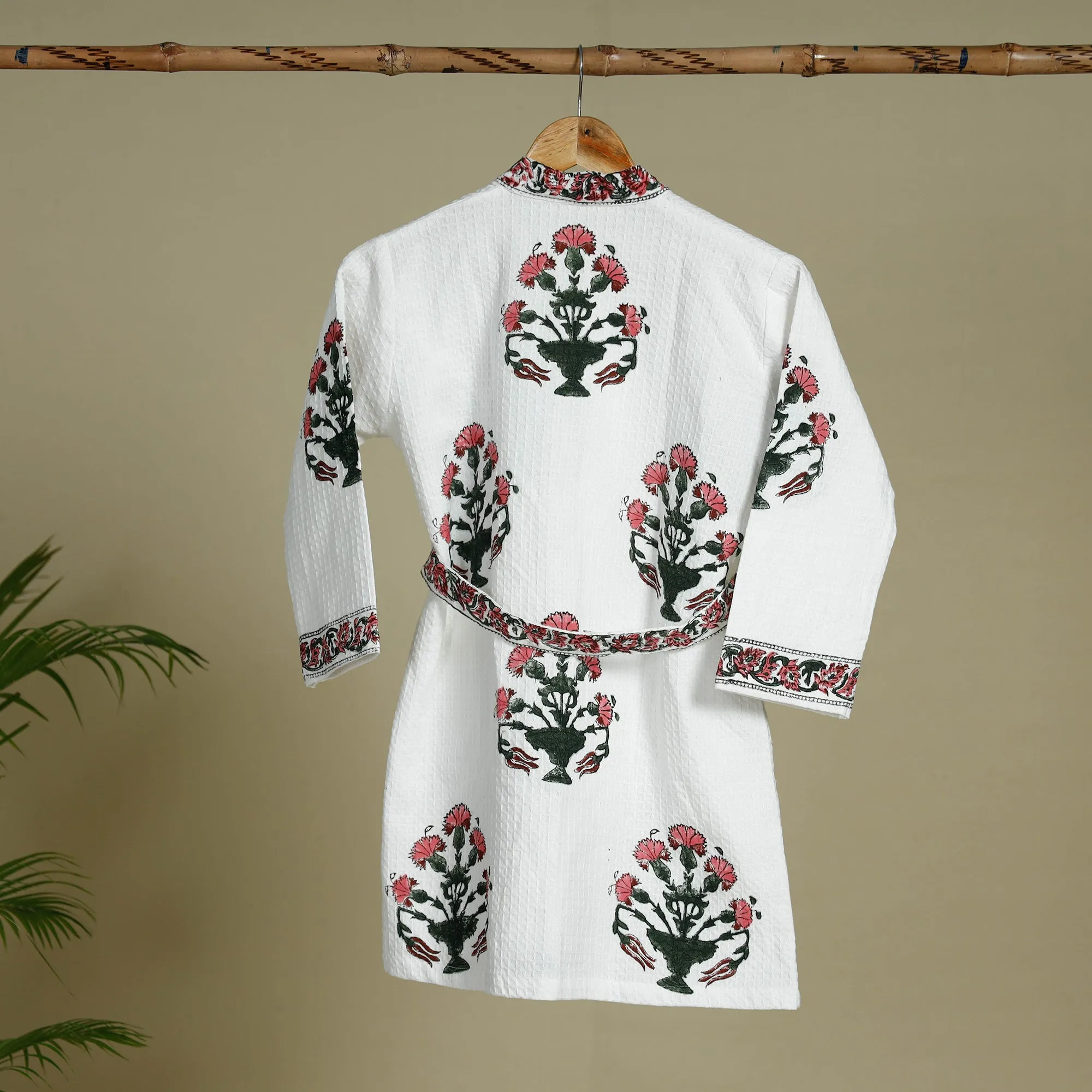 Sanganeri Block Printed Waffle Weave Handwoven Kids Bath Robe (6-12 Year)