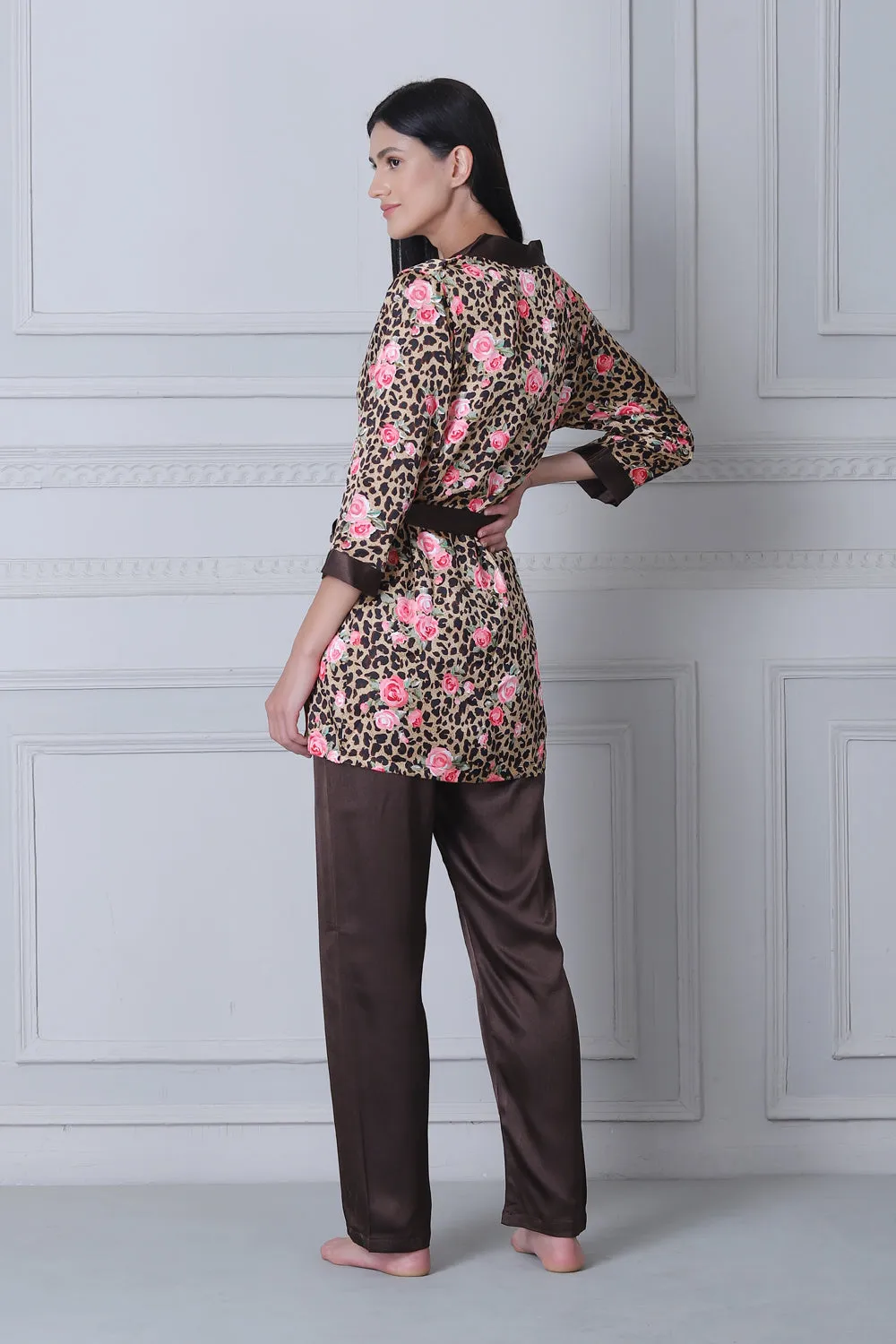 Satin Night suit with Floral Print Robe