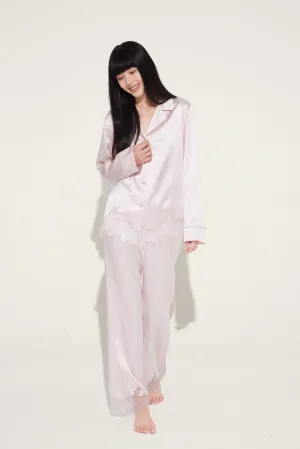 Shell Pink Lace and Silk Pyjama Set