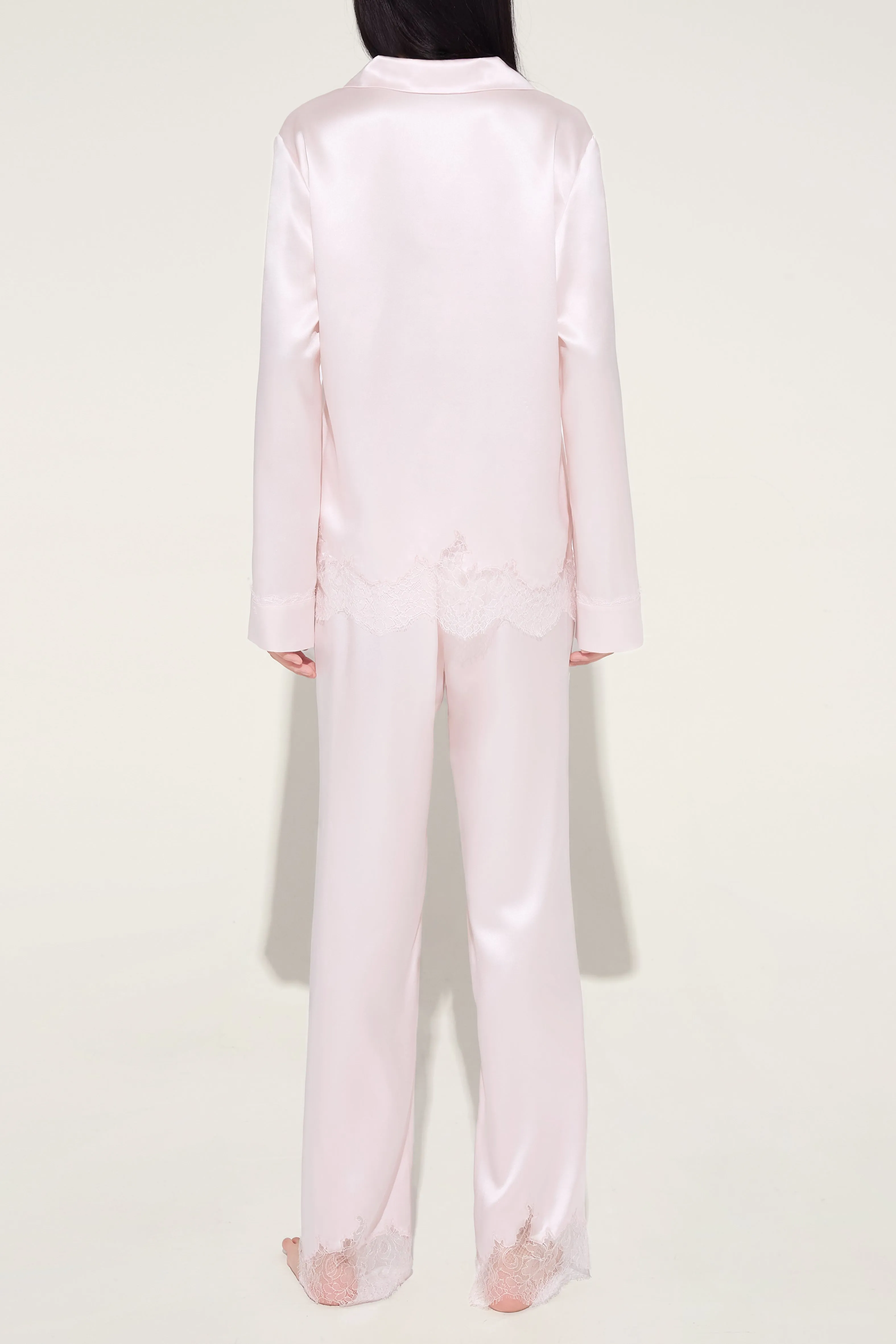 Shell Pink Lace and Silk Pyjama Set