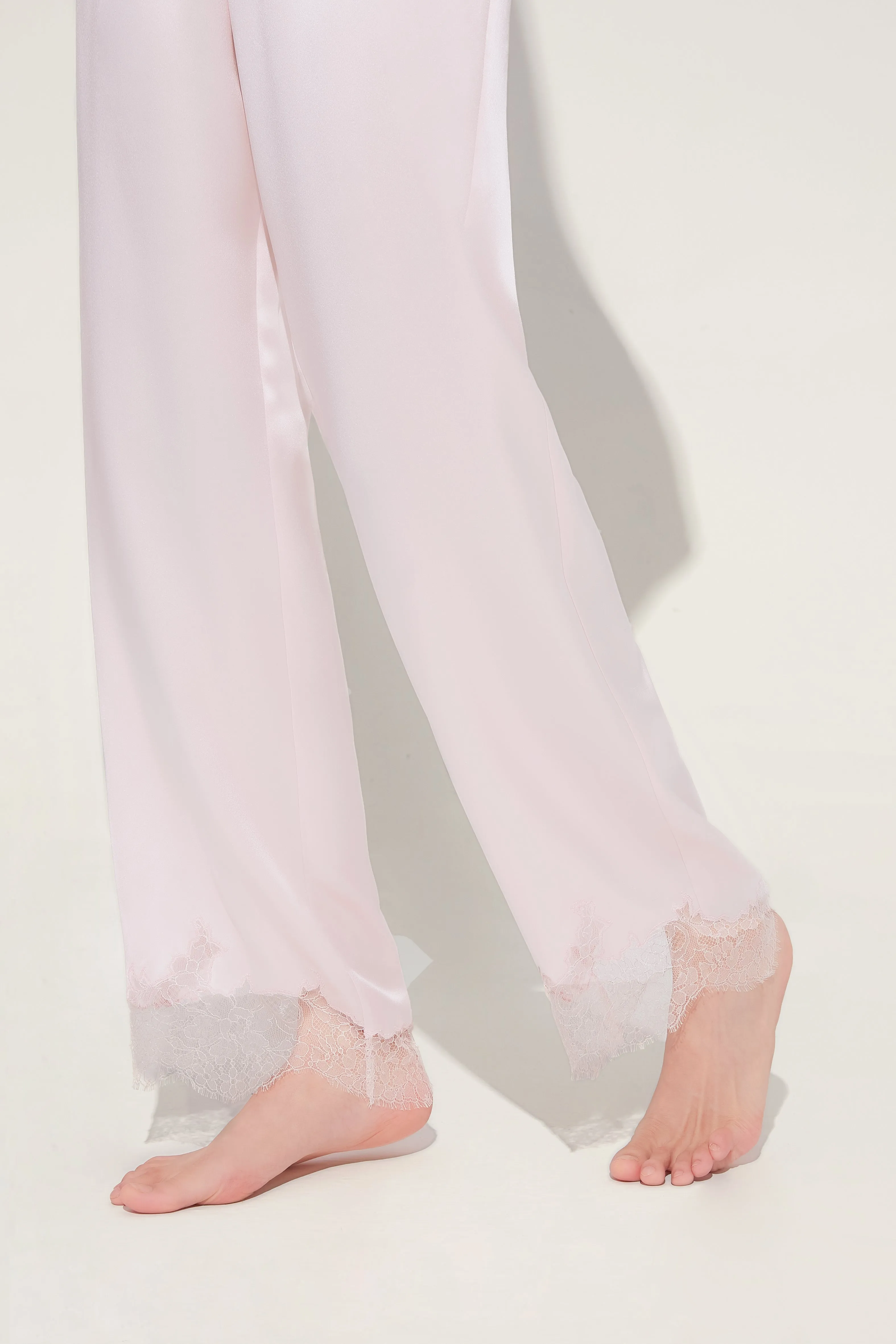 Shell Pink Lace and Silk Pyjama Set