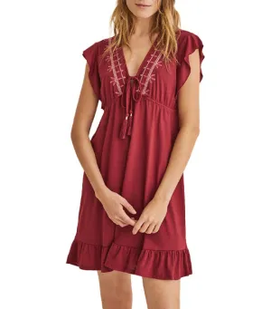 Short Ruffle Dress Maroon