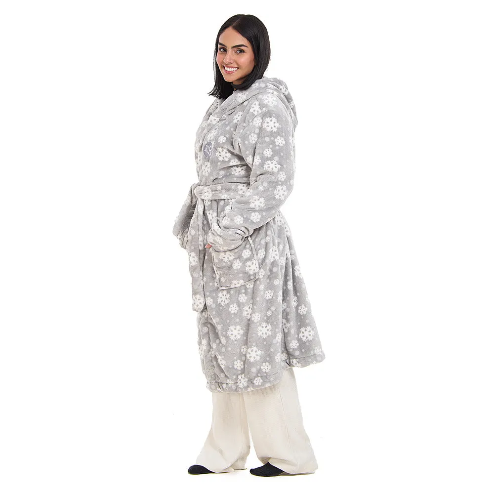 Snuggs Blanket Robe Grey Snowflakes