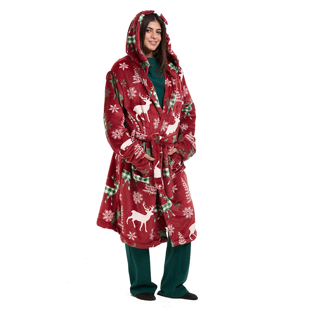 Snuggs Blanket Robe Red Deer Christmas