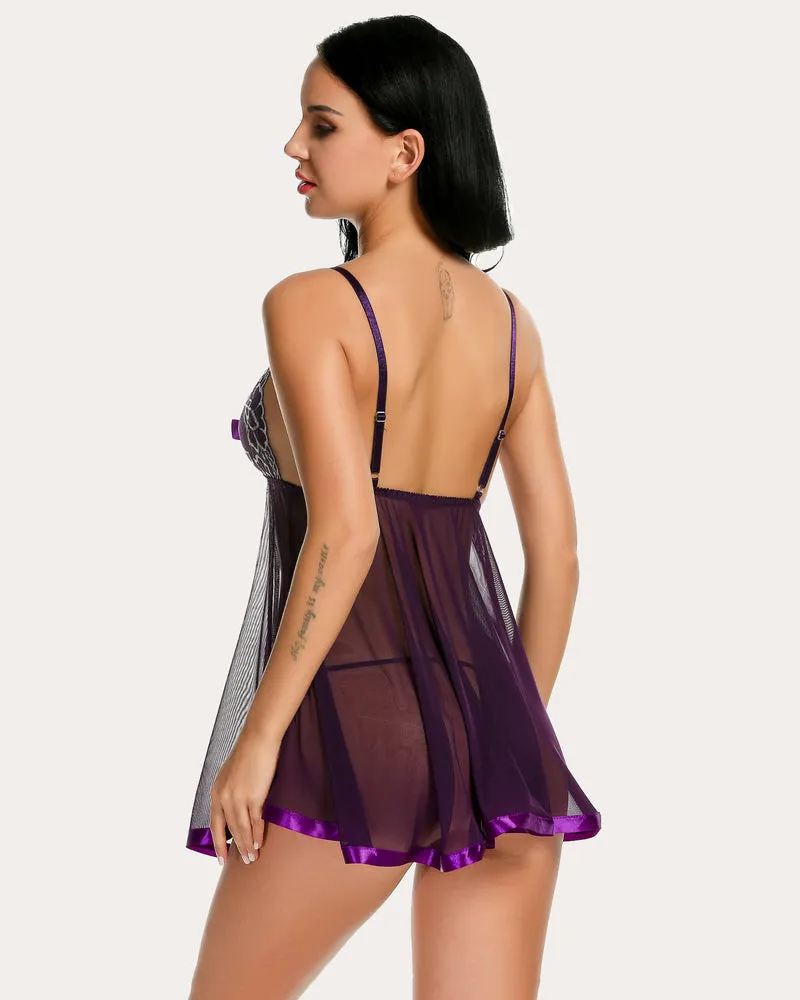 Strap Lace Babydoll Mesh Sleepwear