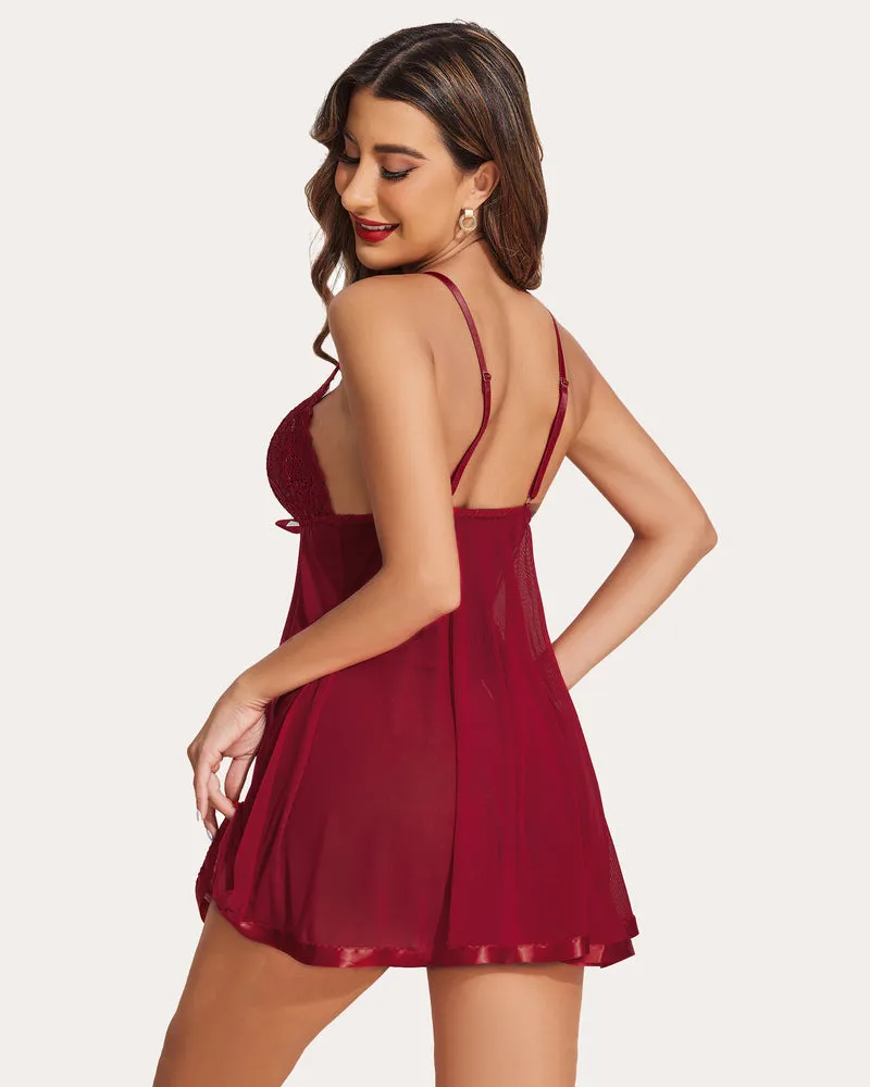 Strap Lace Babydoll Mesh Sleepwear
