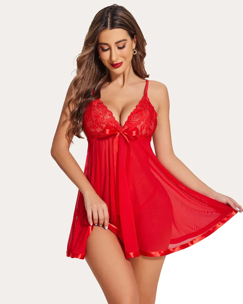 Strap Lace Babydoll Mesh Sleepwear