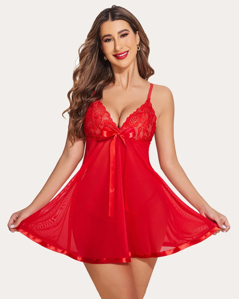 Strap Lace Babydoll Mesh Sleepwear