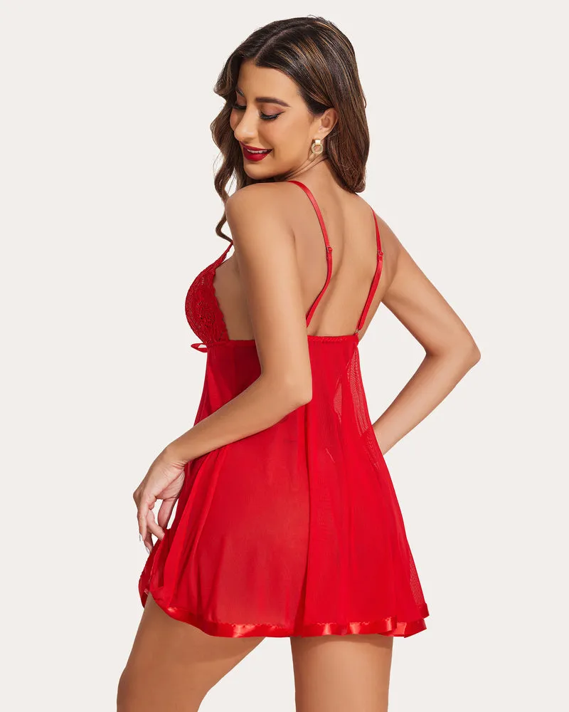 Strap Lace Babydoll Mesh Sleepwear