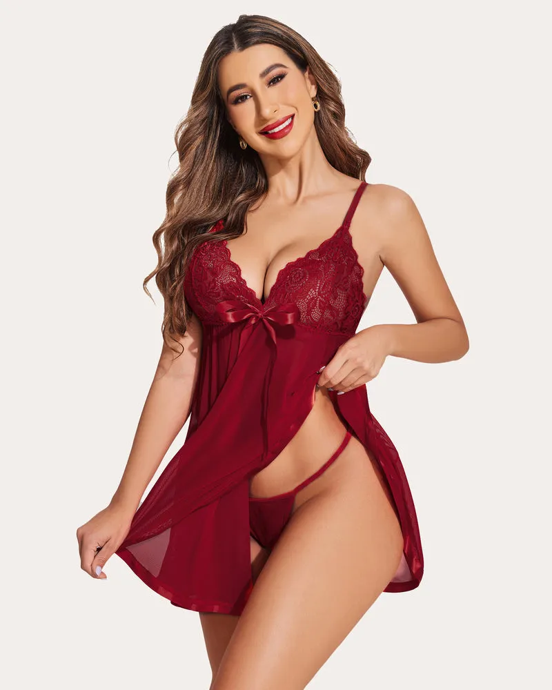 Strap Lace Babydoll Mesh Sleepwear