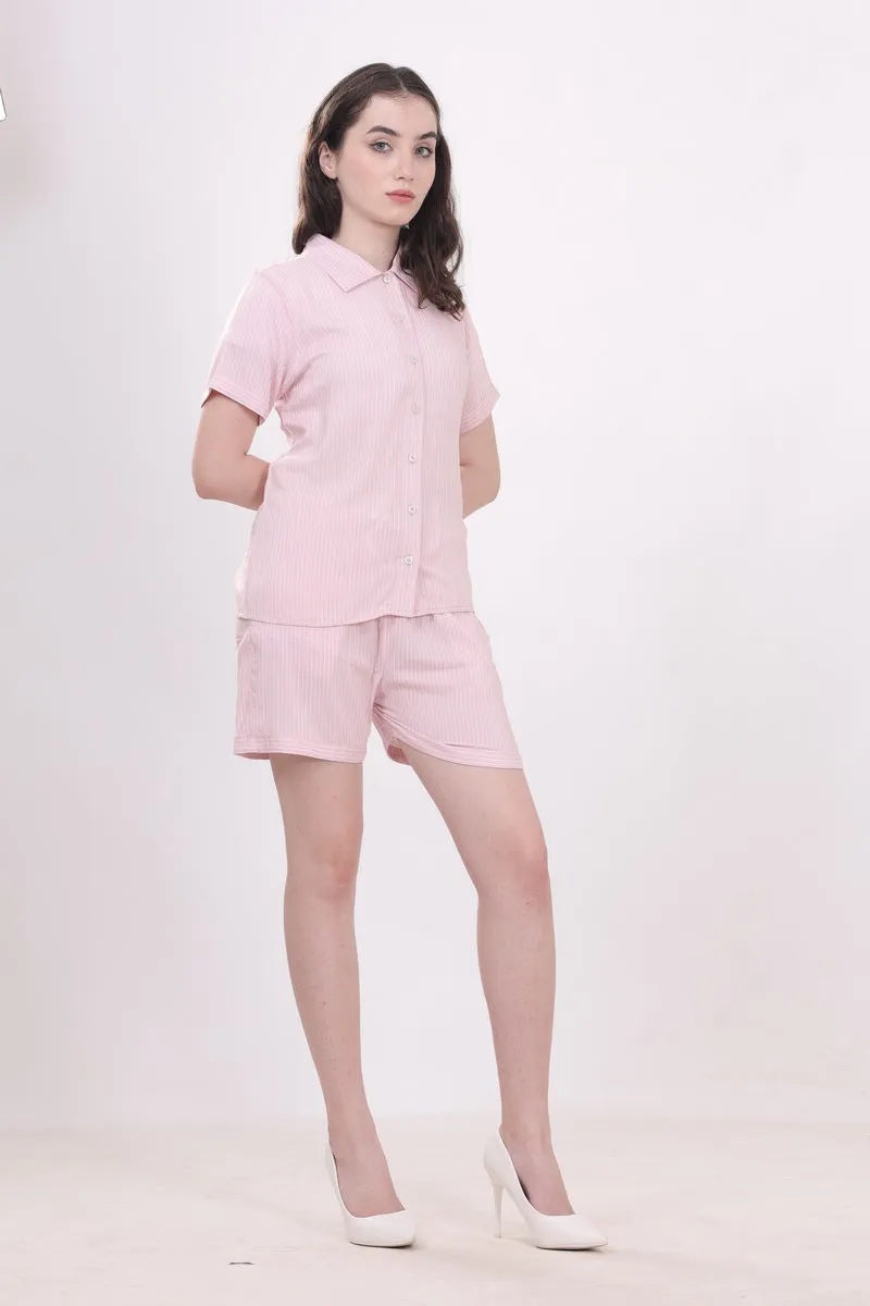 Striped Pink Nightwear With Shorts MX_SPS35