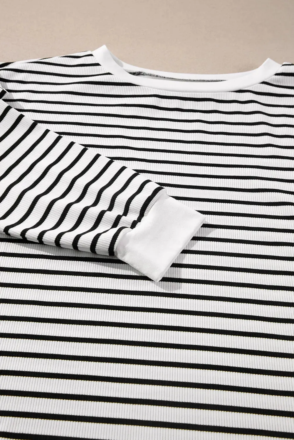 Striped Round Neck Long Sleeve Top and Shorts Set