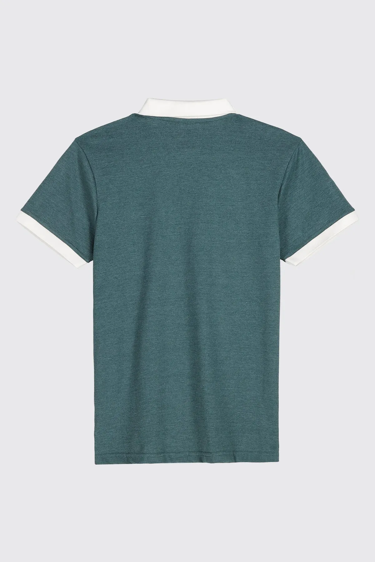 Teal Melange Contrast Embroidered Polo Shirt - A23 - MP0178R