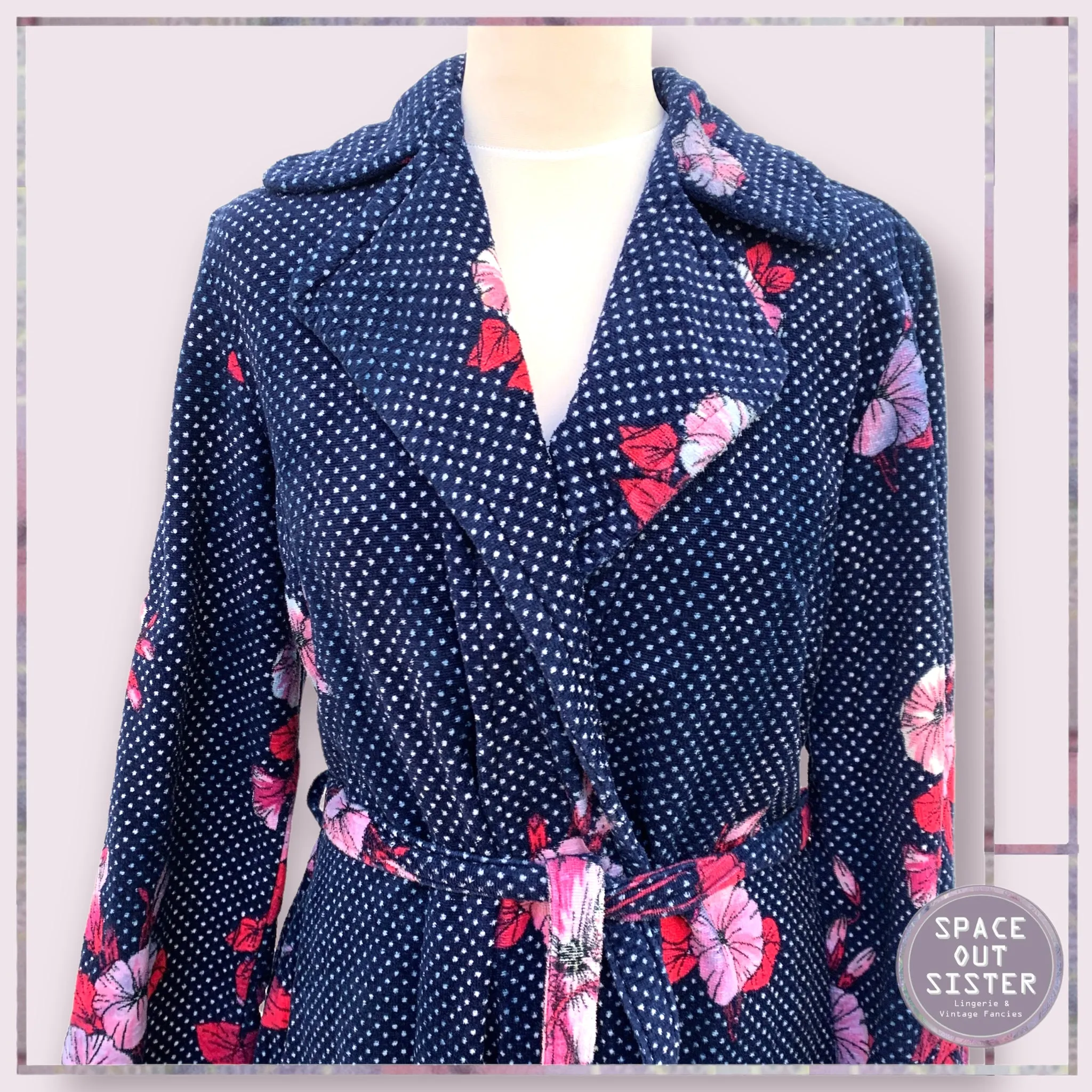 Vintage Polka Navy Pink Robe