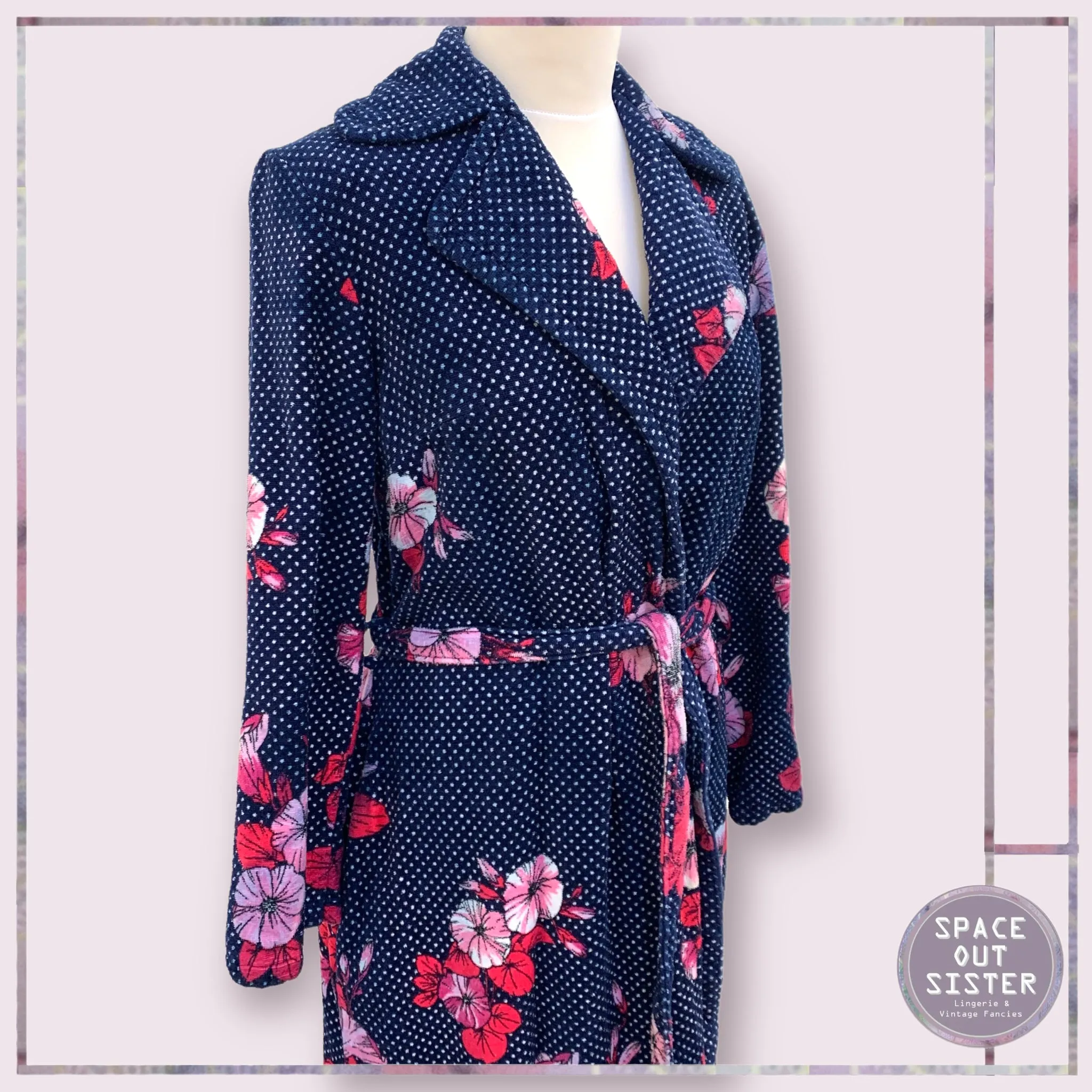 Vintage Polka Navy Pink Robe