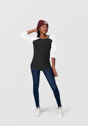 White & Black Raglan Sleeve T-Shirt for Women | 100% Cotton | Super Soft