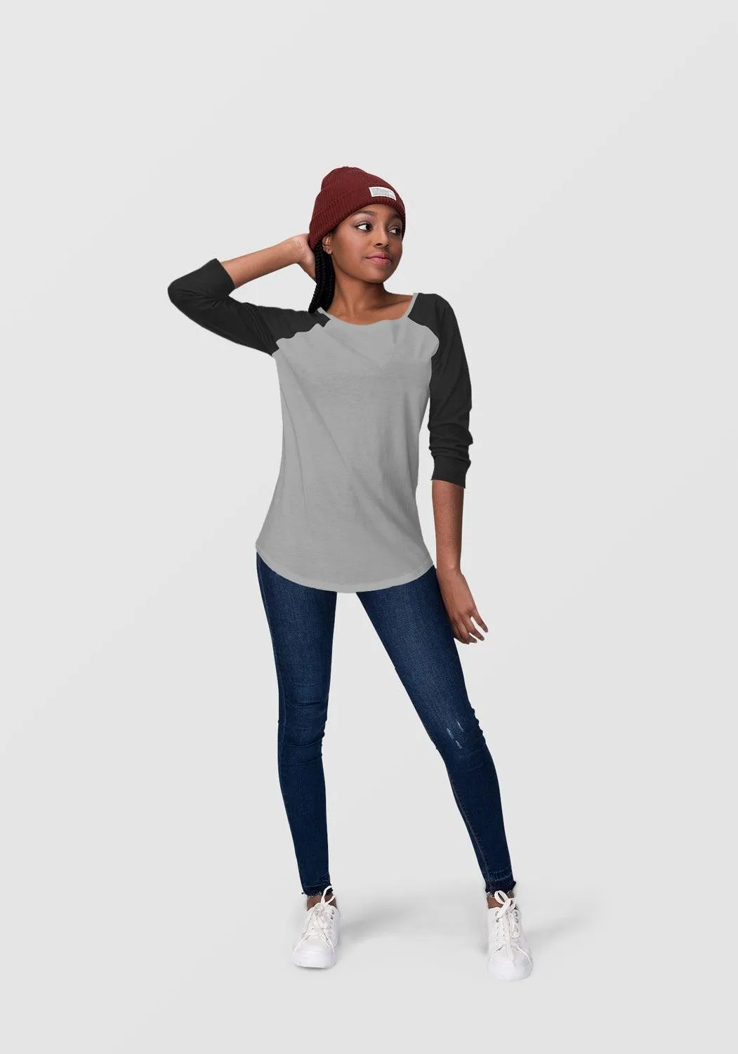 White & Black Raglan Sleeve T-Shirt for Women | 100% Cotton | Super Soft