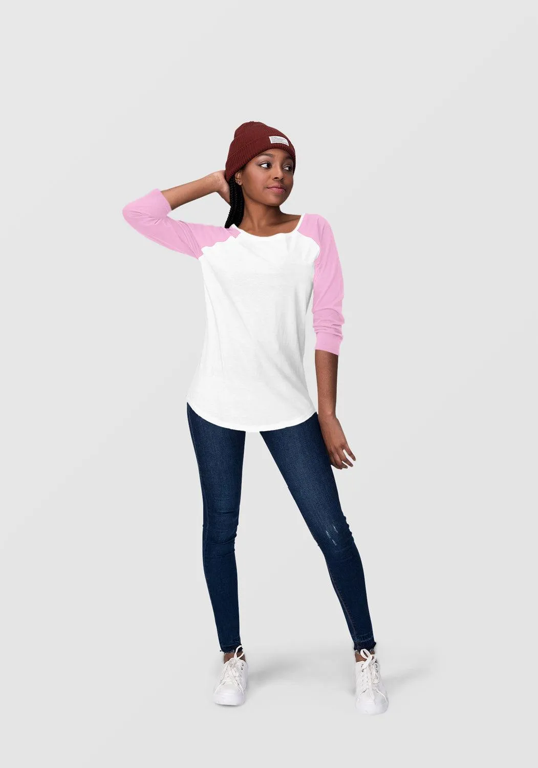 White & Black Raglan Sleeve T-Shirt for Women | 100% Cotton | Super Soft