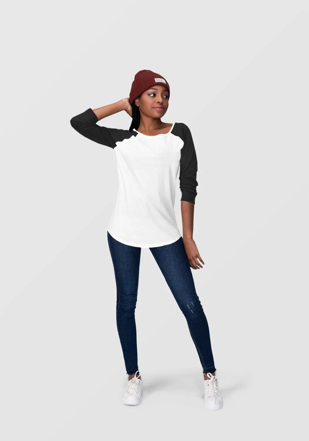 White & Black Raglan Sleeve T-Shirt for Women | 100% Cotton | Super Soft