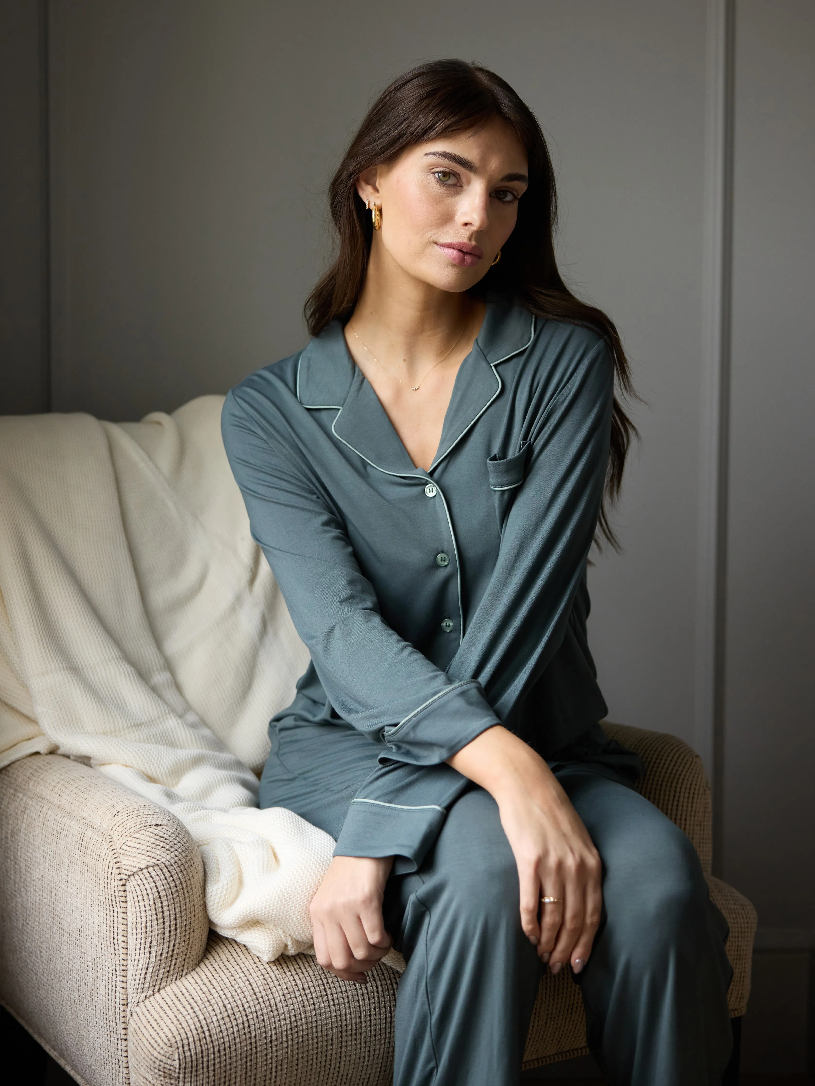 Women's Stretch-Knit Long Sleeve Bamboo Pajama Set