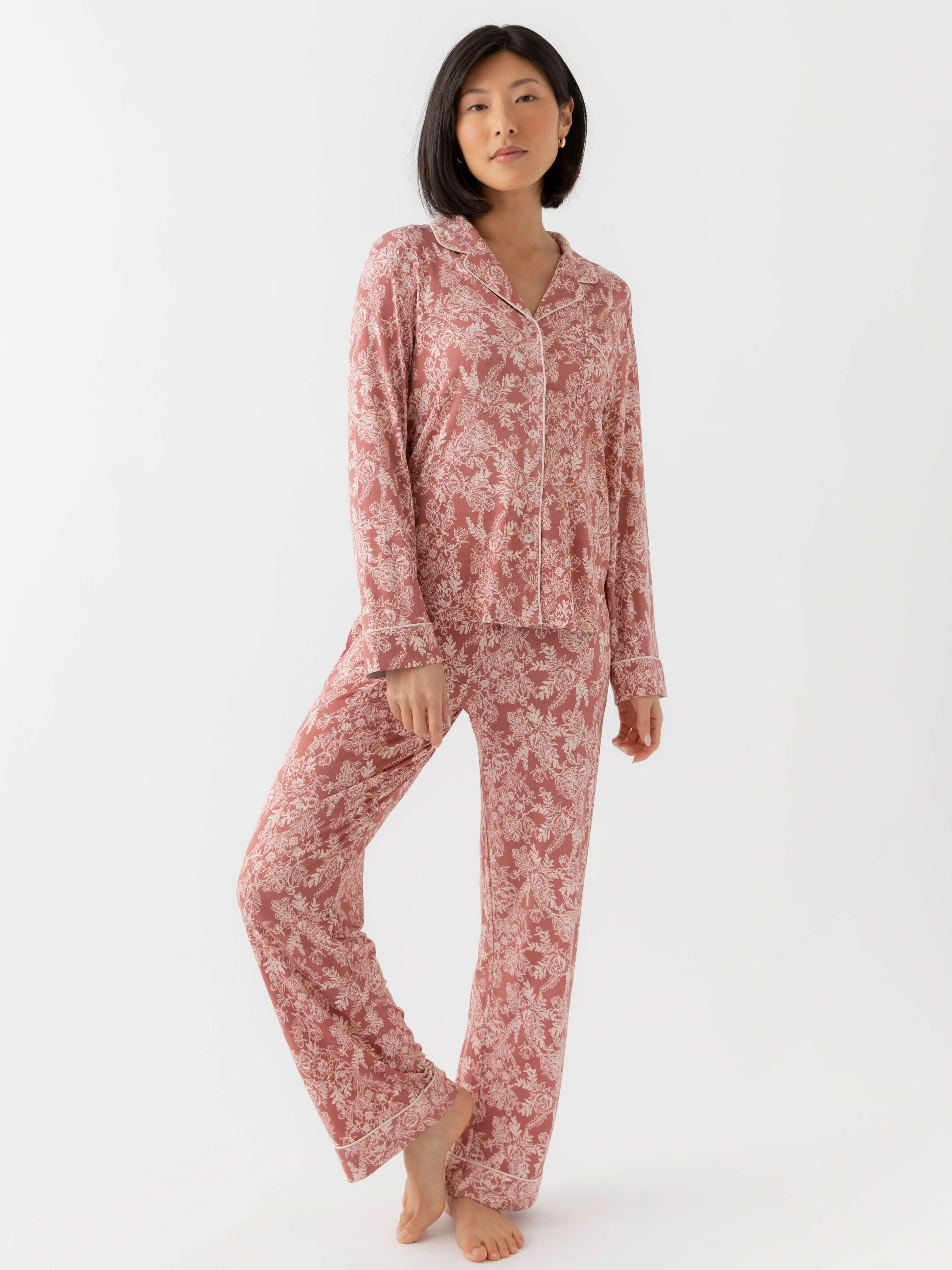 Women's Stretch-Knit Long Sleeve Bamboo Pajama Set