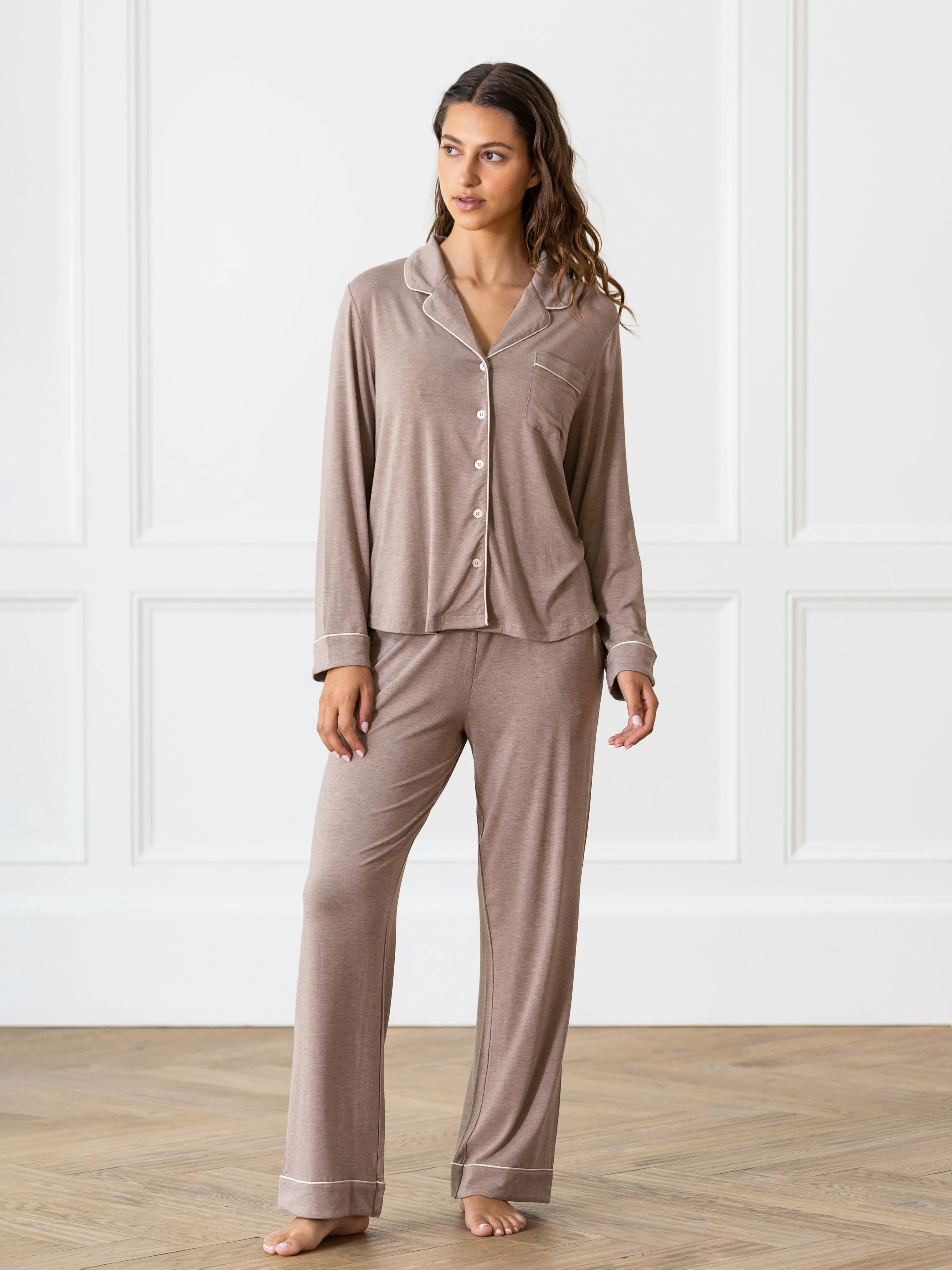 Women's Stretch-Knit Long Sleeve Bamboo Pajama Set
